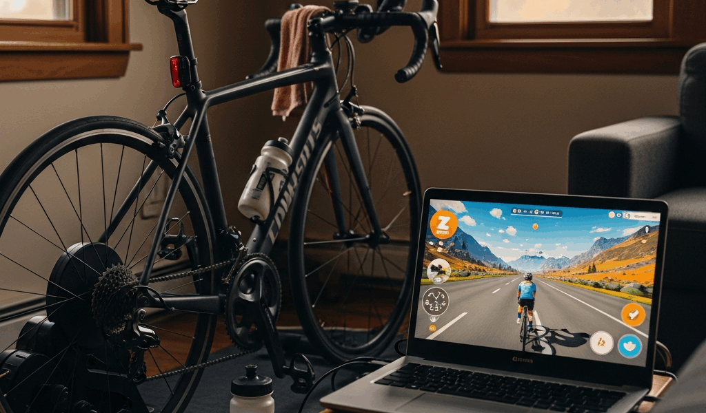 home indoor cycling setup with smart trainer and laptop show 20260331 084159