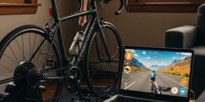 home indoor cycling setup with smart trainer and laptop show 20260331 084159