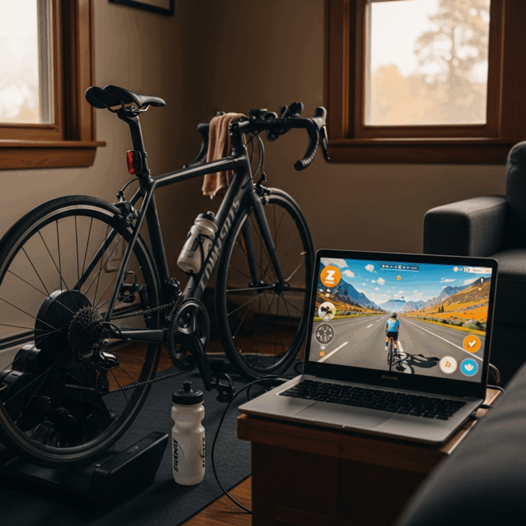 home indoor cycling setup with smart trainer and laptop show 20260331 084159