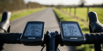 two cycling gps computers mounted side by side on road bike 20260331 084233
